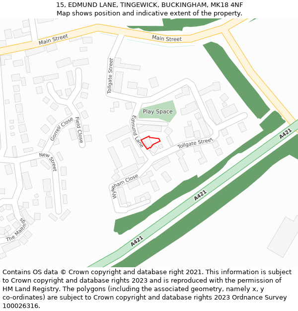 15, EDMUND LANE, TINGEWICK, BUCKINGHAM, MK18 4NF: Location map and indicative extent of plot