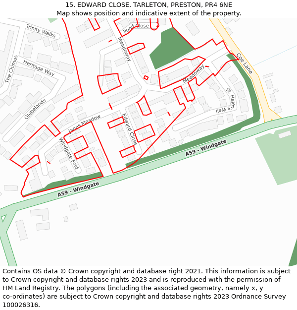 15, EDWARD CLOSE, TARLETON, PRESTON, PR4 6NE: Location map and indicative extent of plot