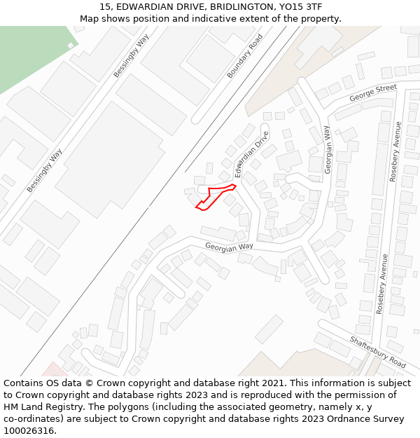 15, EDWARDIAN DRIVE, BRIDLINGTON, YO15 3TF: Location map and indicative extent of plot