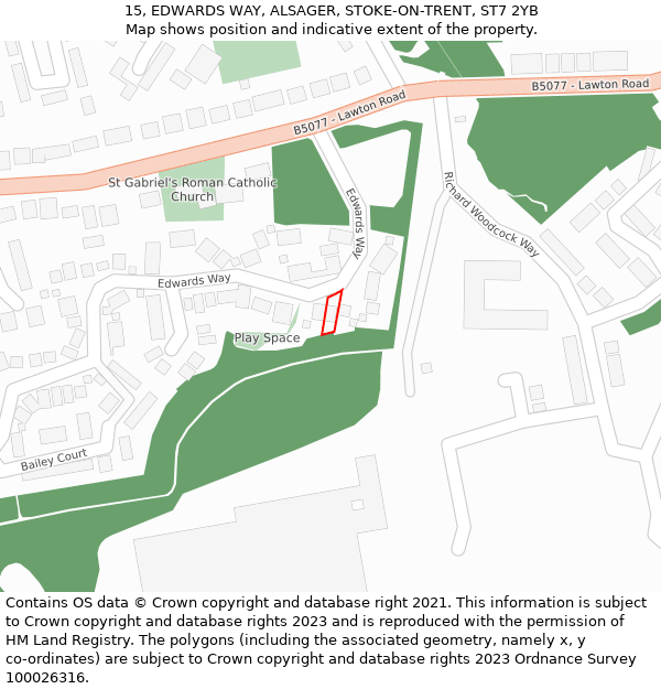 15, EDWARDS WAY, ALSAGER, STOKE-ON-TRENT, ST7 2YB: Location map and indicative extent of plot