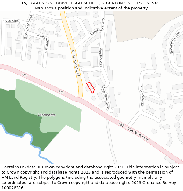 15, EGGLESTONE DRIVE, EAGLESCLIFFE, STOCKTON-ON-TEES, TS16 0GF: Location map and indicative extent of plot