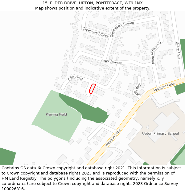 15, ELDER DRIVE, UPTON, PONTEFRACT, WF9 1NX: Location map and indicative extent of plot