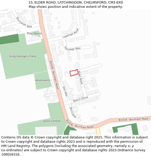 15, ELDER ROAD, LATCHINGDON, CHELMSFORD, CM3 6XD: Location map and indicative extent of plot