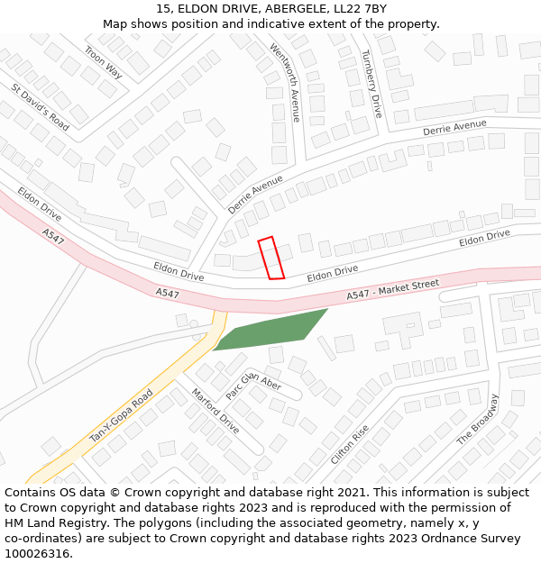 15, ELDON DRIVE, ABERGELE, LL22 7BY: Location map and indicative extent of plot