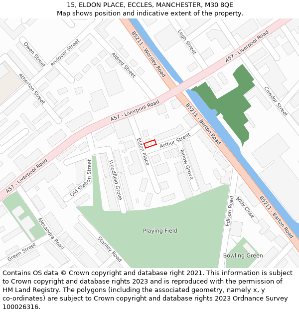 15, ELDON PLACE, ECCLES, MANCHESTER, M30 8QE: Location map and indicative extent of plot