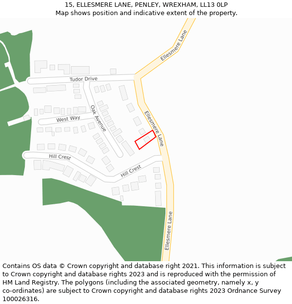 15, ELLESMERE LANE, PENLEY, WREXHAM, LL13 0LP: Location map and indicative extent of plot