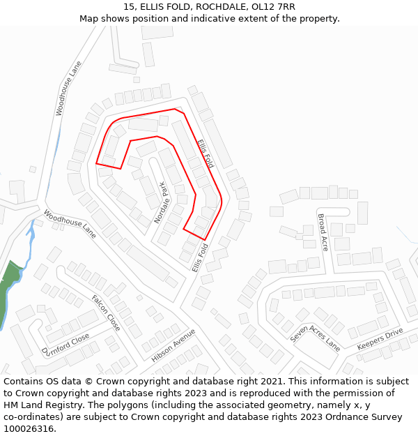 15, ELLIS FOLD, ROCHDALE, OL12 7RR: Location map and indicative extent of plot