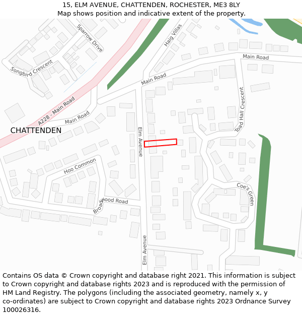 15, ELM AVENUE, CHATTENDEN, ROCHESTER, ME3 8LY: Location map and indicative extent of plot