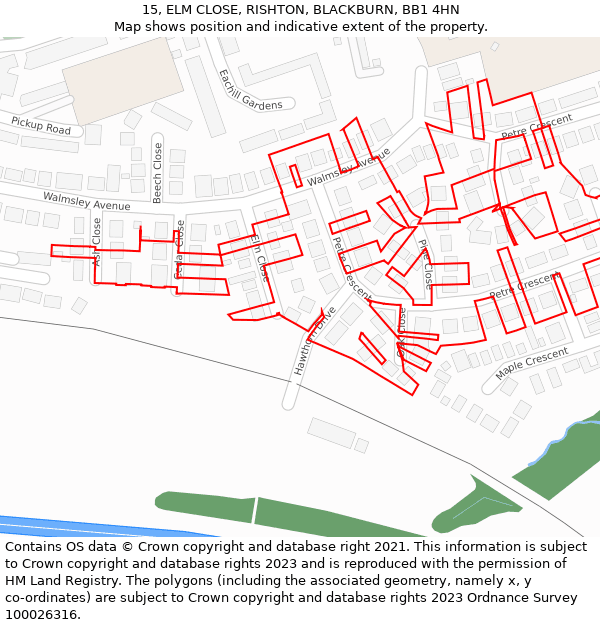 15, ELM CLOSE, RISHTON, BLACKBURN, BB1 4HN: Location map and indicative extent of plot