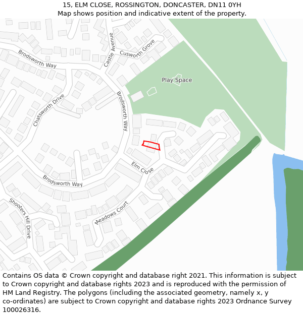 15, ELM CLOSE, ROSSINGTON, DONCASTER, DN11 0YH: Location map and indicative extent of plot