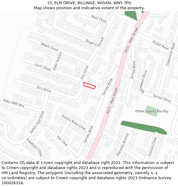 15, ELM DRIVE, BILLINGE, WIGAN, WN5 7PU: Location map and indicative extent of plot