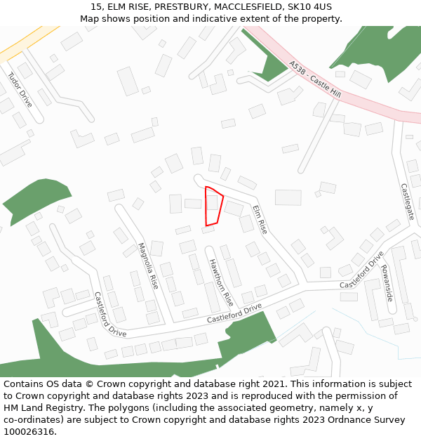 15, ELM RISE, PRESTBURY, MACCLESFIELD, SK10 4US: Location map and indicative extent of plot