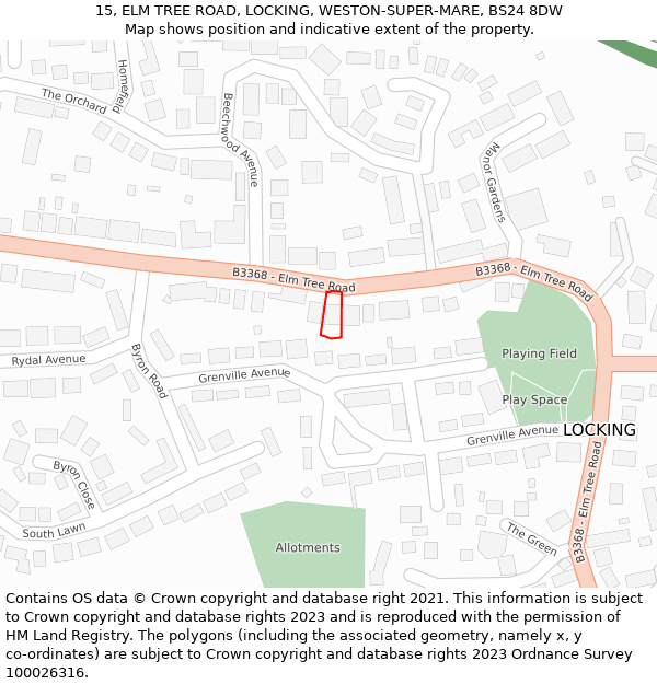 15, ELM TREE ROAD, LOCKING, WESTON-SUPER-MARE, BS24 8DW: Location map and indicative extent of plot