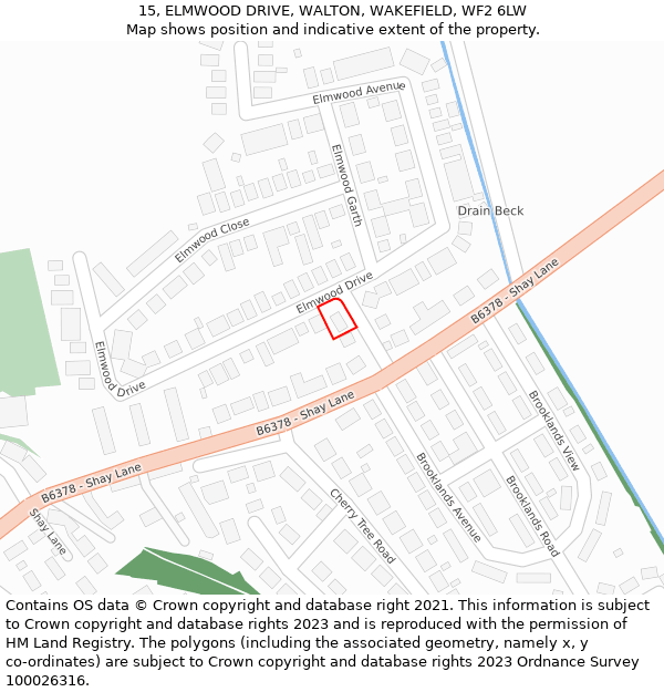 15, ELMWOOD DRIVE, WALTON, WAKEFIELD, WF2 6LW: Location map and indicative extent of plot