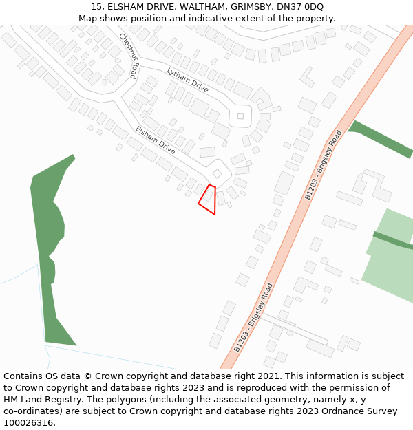 15, ELSHAM DRIVE, WALTHAM, GRIMSBY, DN37 0DQ: Location map and indicative extent of plot