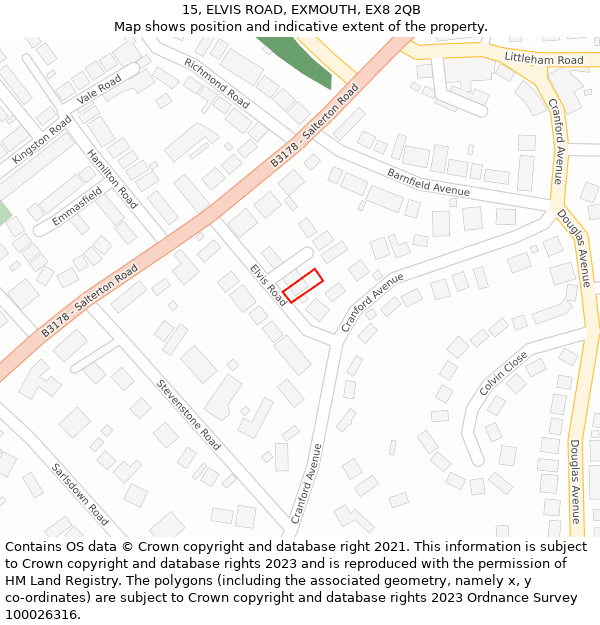 15, ELVIS ROAD, EXMOUTH, EX8 2QB: Location map and indicative extent of plot