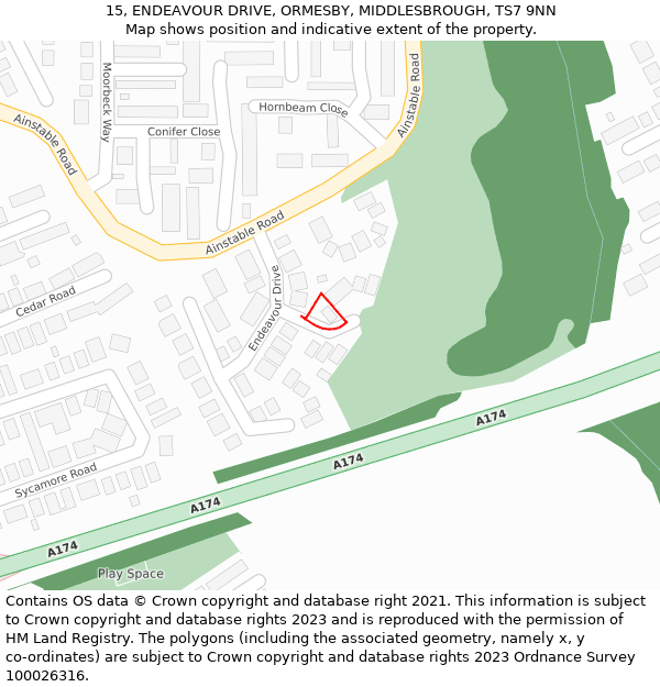 15, ENDEAVOUR DRIVE, ORMESBY, MIDDLESBROUGH, TS7 9NN: Location map and indicative extent of plot