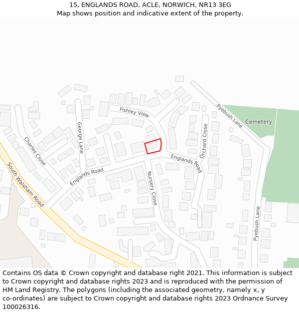 15, ENGLANDS ROAD, ACLE, NORWICH, NR13 3EG: Location map and indicative extent of plot