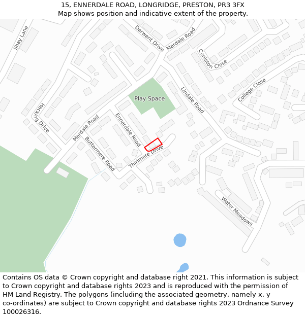 15, ENNERDALE ROAD, LONGRIDGE, PRESTON, PR3 3FX: Location map and indicative extent of plot