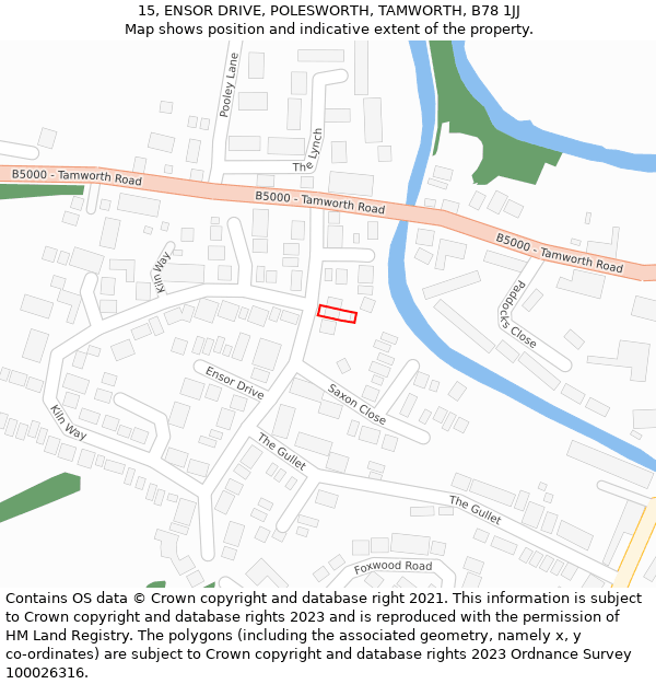 15, ENSOR DRIVE, POLESWORTH, TAMWORTH, B78 1JJ: Location map and indicative extent of plot