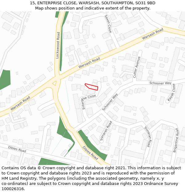 15, ENTERPRISE CLOSE, WARSASH, SOUTHAMPTON, SO31 9BD: Location map and indicative extent of plot