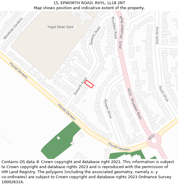 15, EPWORTH ROAD, RHYL, LL18 2NT: Location map and indicative extent of plot