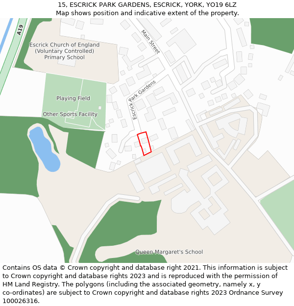 15, ESCRICK PARK GARDENS, ESCRICK, YORK, YO19 6LZ: Location map and indicative extent of plot