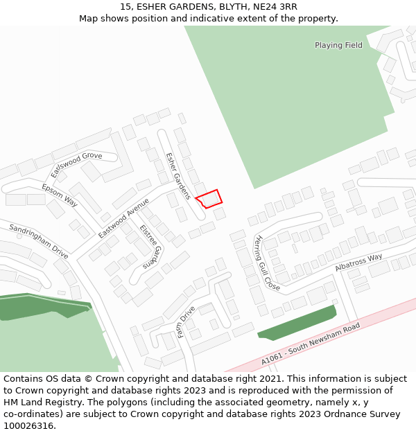 15, ESHER GARDENS, BLYTH, NE24 3RR: Location map and indicative extent of plot