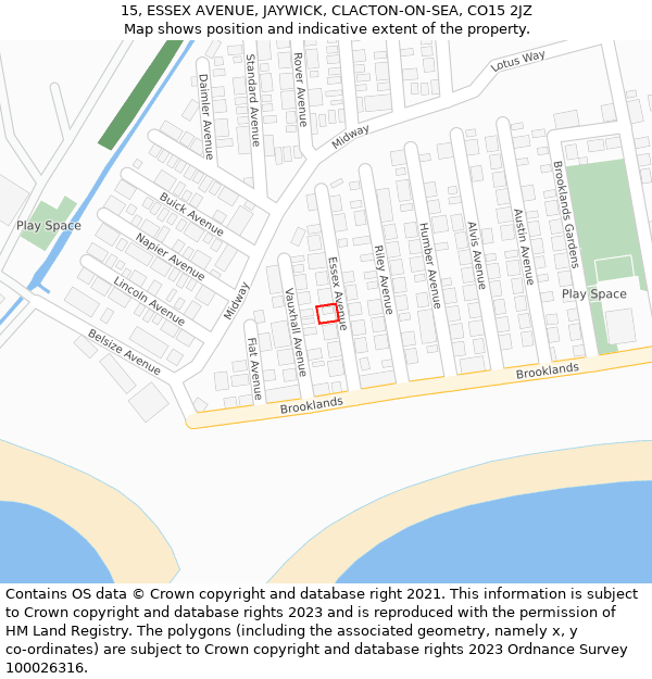 15, ESSEX AVENUE, JAYWICK, CLACTON-ON-SEA, CO15 2JZ: Location map and indicative extent of plot