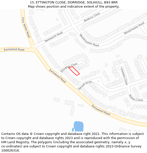 15, ETTINGTON CLOSE, DORRIDGE, SOLIHULL, B93 8RR: Location map and indicative extent of plot