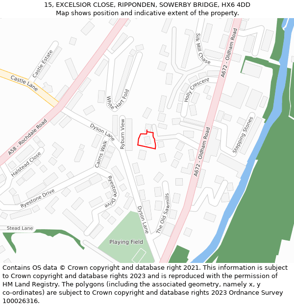 15, EXCELSIOR CLOSE, RIPPONDEN, SOWERBY BRIDGE, HX6 4DD: Location map and indicative extent of plot