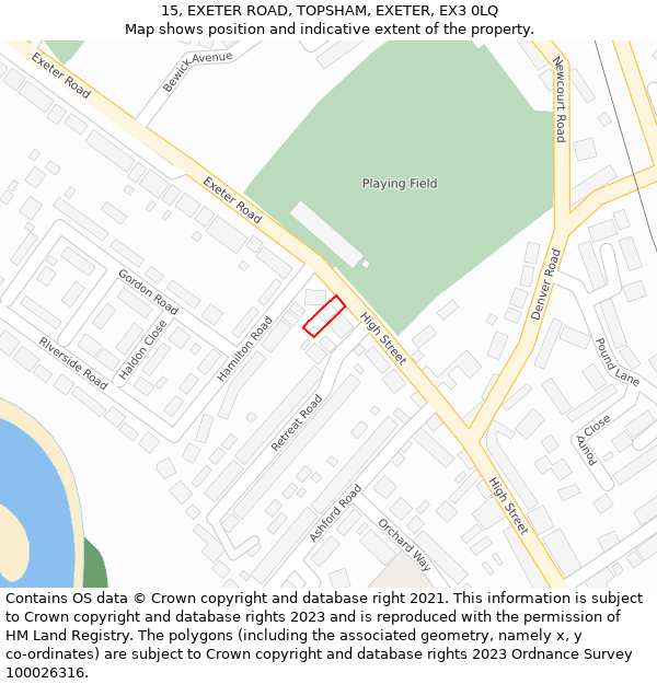 15, EXETER ROAD, TOPSHAM, EXETER, EX3 0LQ: Location map and indicative extent of plot