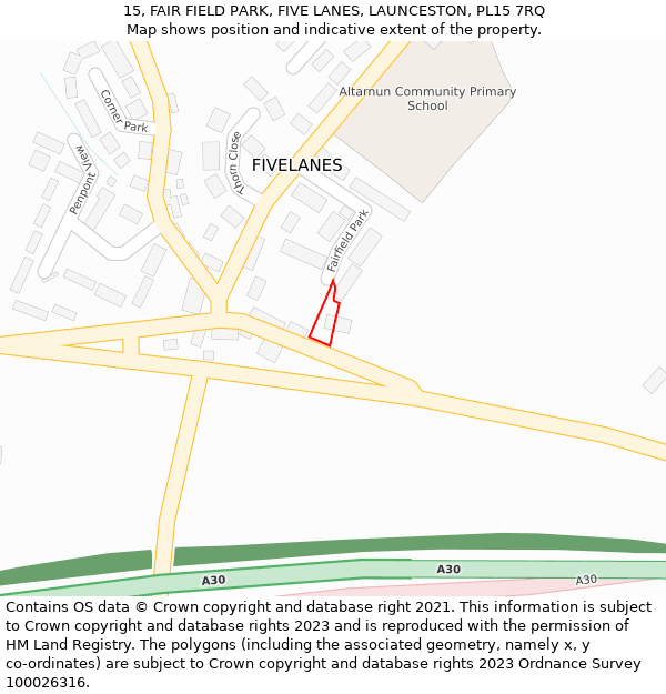 15, FAIR FIELD PARK, FIVE LANES, LAUNCESTON, PL15 7RQ: Location map and indicative extent of plot