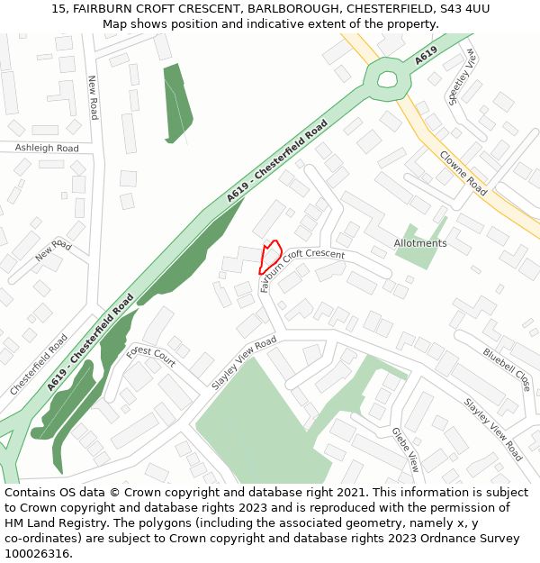 15, FAIRBURN CROFT CRESCENT, BARLBOROUGH, CHESTERFIELD, S43 4UU: Location map and indicative extent of plot