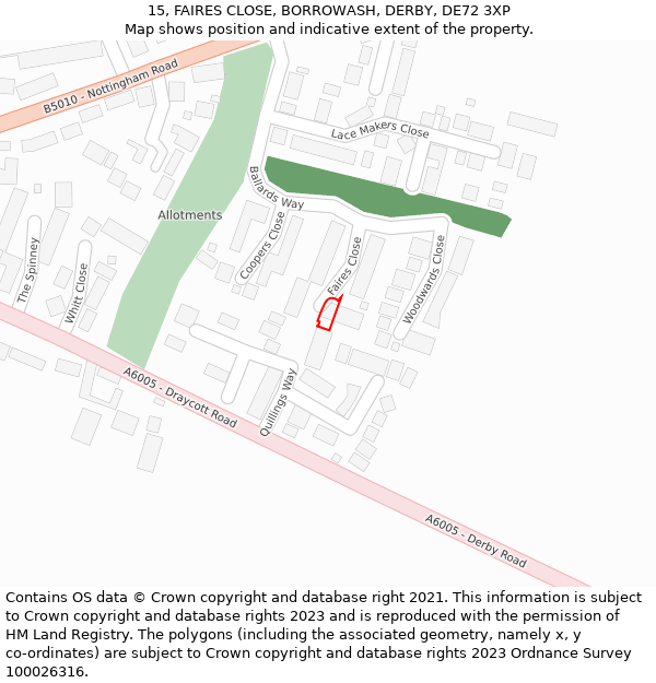 15, FAIRES CLOSE, BORROWASH, DERBY, DE72 3XP: Location map and indicative extent of plot