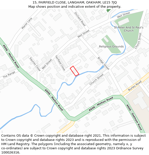 15, FAIRFIELD CLOSE, LANGHAM, OAKHAM, LE15 7JQ: Location map and indicative extent of plot