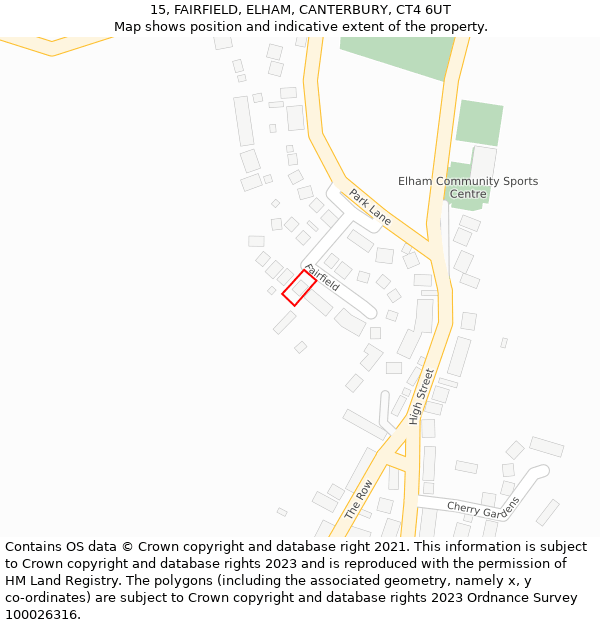 15, FAIRFIELD, ELHAM, CANTERBURY, CT4 6UT: Location map and indicative extent of plot