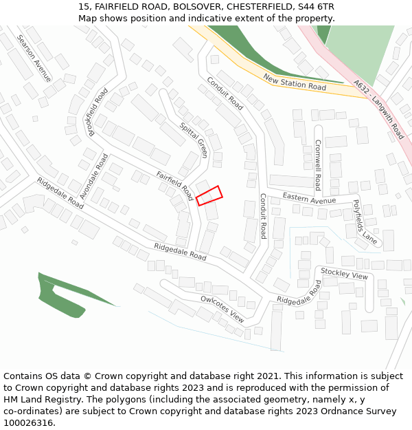 15, FAIRFIELD ROAD, BOLSOVER, CHESTERFIELD, S44 6TR: Location map and indicative extent of plot