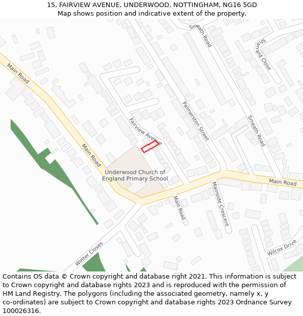 15, FAIRVIEW AVENUE, UNDERWOOD, NOTTINGHAM, NG16 5GD: Location map and indicative extent of plot