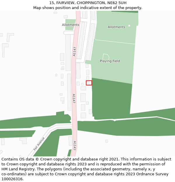 15, FAIRVIEW, CHOPPINGTON, NE62 5UH: Location map and indicative extent of plot