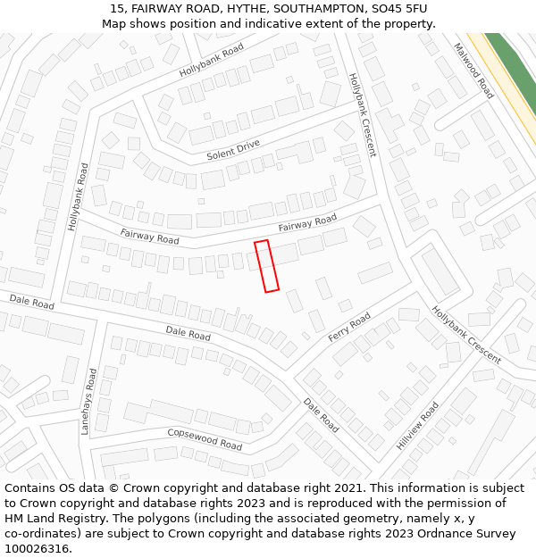 15, FAIRWAY ROAD, HYTHE, SOUTHAMPTON, SO45 5FU: Location map and indicative extent of plot