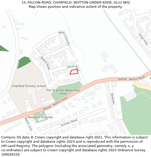 15, FALCON ROAD, CHARFIELD, WOTTON-UNDER-EDGE, GL12 8EQ: Location map and indicative extent of plot