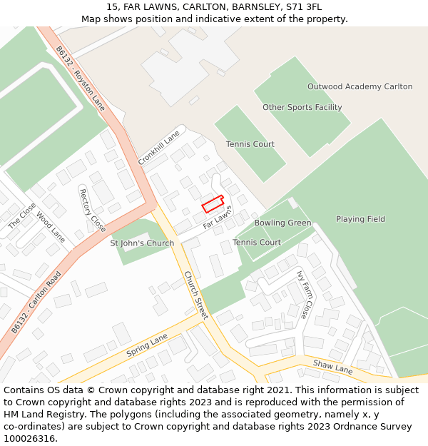 15, FAR LAWNS, CARLTON, BARNSLEY, S71 3FL: Location map and indicative extent of plot