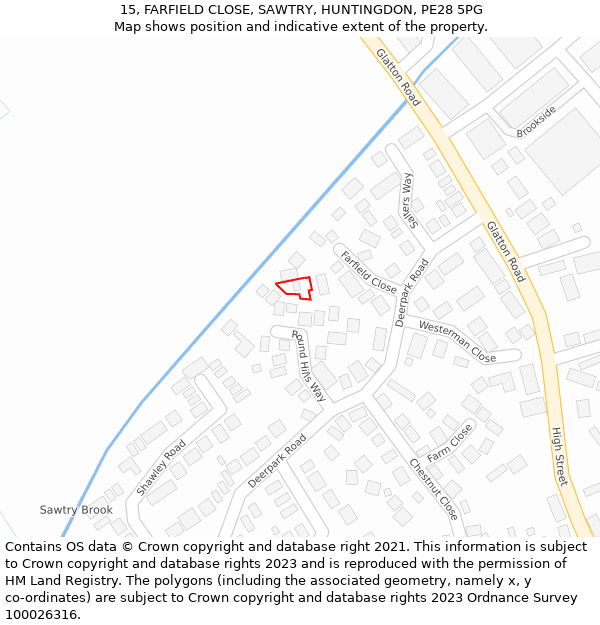 15, FARFIELD CLOSE, SAWTRY, HUNTINGDON, PE28 5PG: Location map and indicative extent of plot