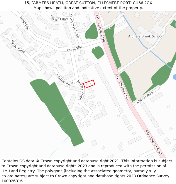 15, FARMERS HEATH, GREAT SUTTON, ELLESMERE PORT, CH66 2GX: Location map and indicative extent of plot