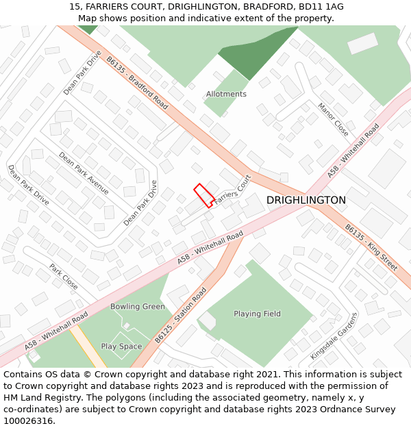 15, FARRIERS COURT, DRIGHLINGTON, BRADFORD, BD11 1AG: Location map and indicative extent of plot