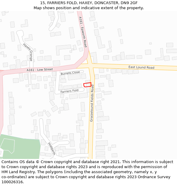 15, FARRIERS FOLD, HAXEY, DONCASTER, DN9 2GF: Location map and indicative extent of plot