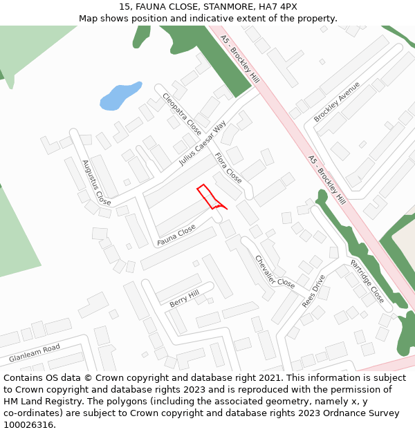 15, FAUNA CLOSE, STANMORE, HA7 4PX: Location map and indicative extent of plot