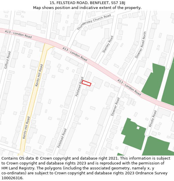 15, FELSTEAD ROAD, BENFLEET, SS7 1BJ: Location map and indicative extent of plot