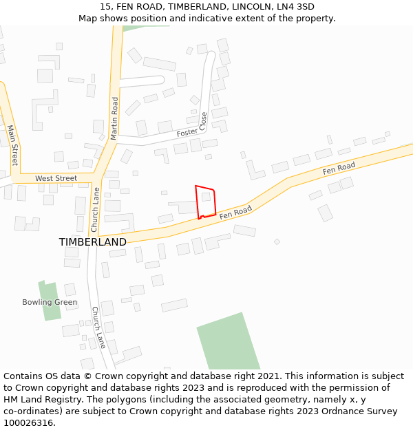 15, FEN ROAD, TIMBERLAND, LINCOLN, LN4 3SD: Location map and indicative extent of plot